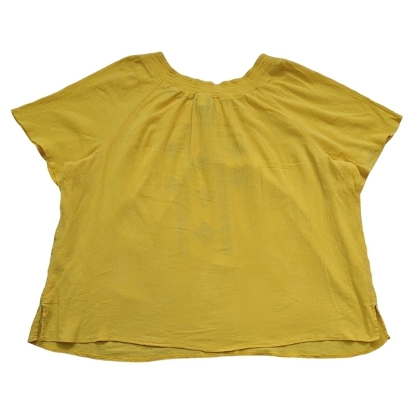 Catherines 100% Cotton Yellow Embroidered Tassel Crinkle Gauze Blouse Boho - Picture 3 of 7